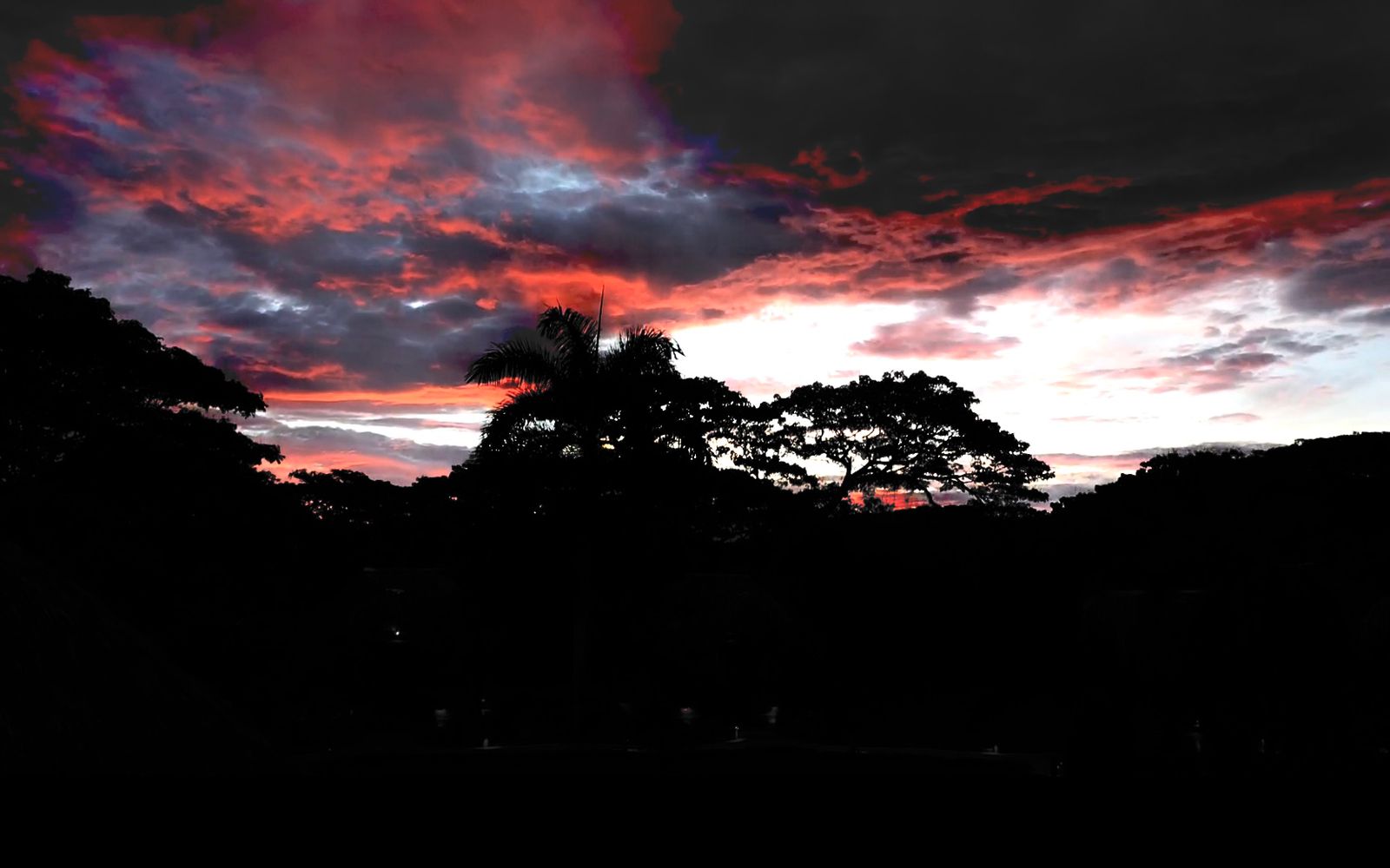 Atardecer rojizo sobre la finca