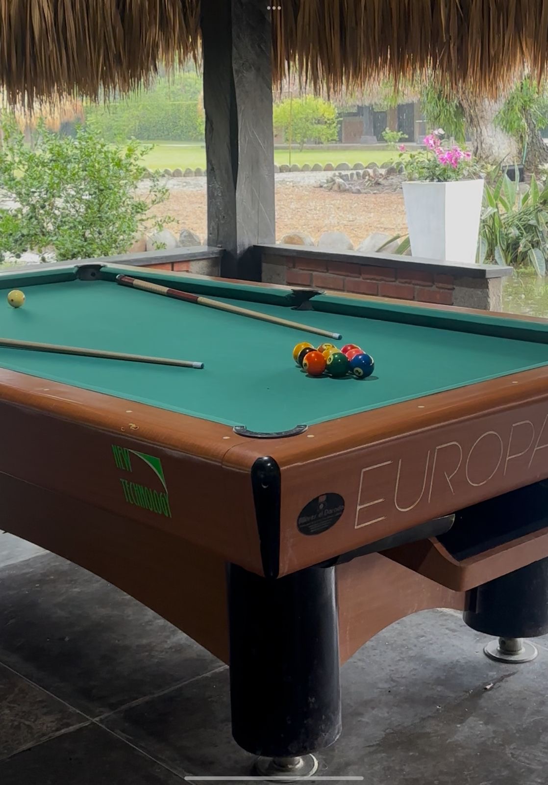 Mesa de billar bajo techo de palma